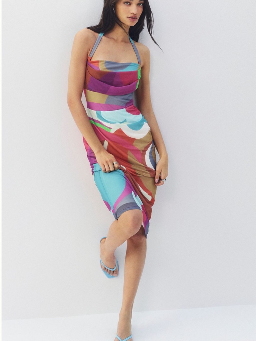 Anthropologie Square-Neck Halter Midi Dress